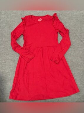 Girls' H&M Red Long-Sleeve Ruffle Shoulder Dress - US 8/10